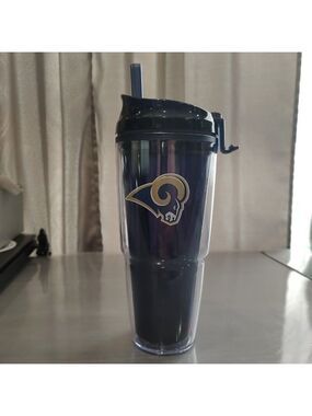 Rams Logo Insulated Straw Tumbler Dual Purpose Lid Okapi